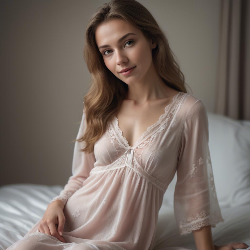 A stunning image of caucasian beauty in a delicate nightgown.
