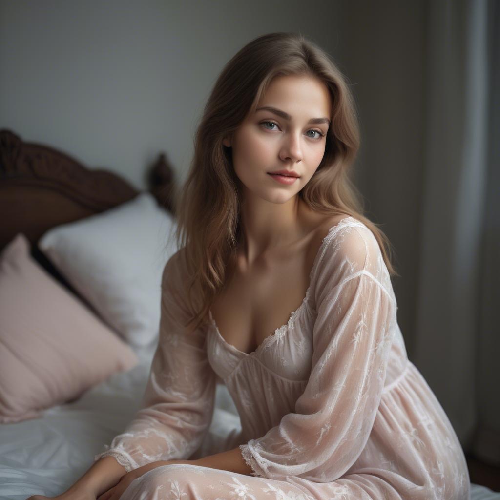 A stunning image of caucasian beauty in a delicate nightgown.