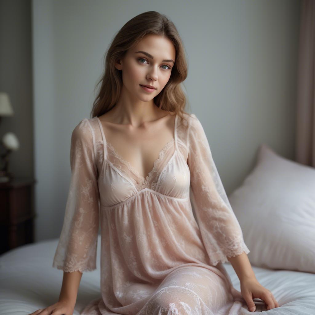A stunning image of caucasian beauty in a delicate nightgown.