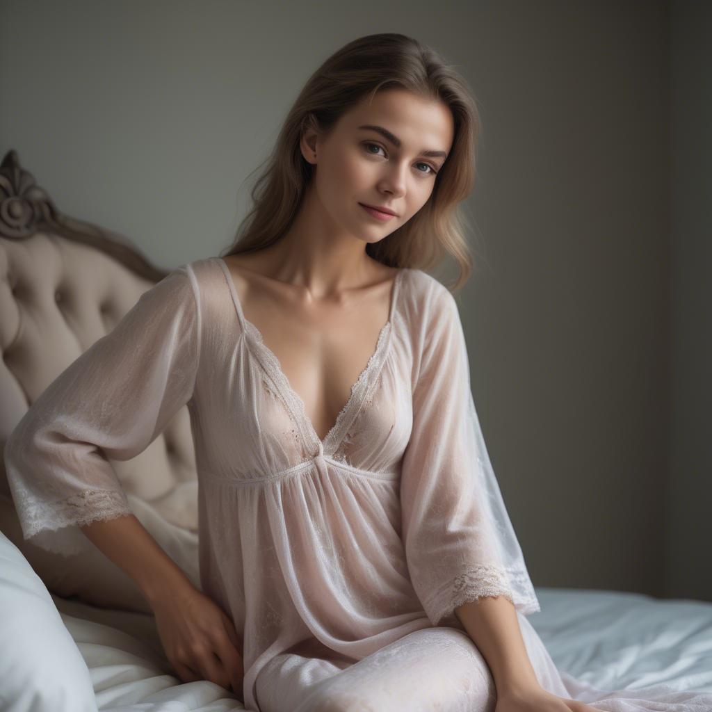 A stunning image of caucasian beauty in a delicate nightgown.