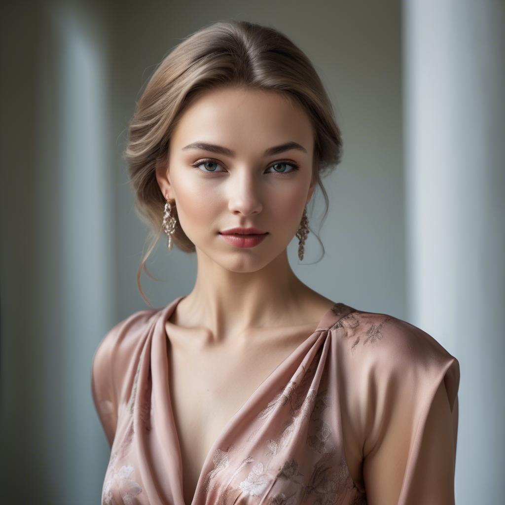 A stunning image of caucasian beauty in a silk dress.