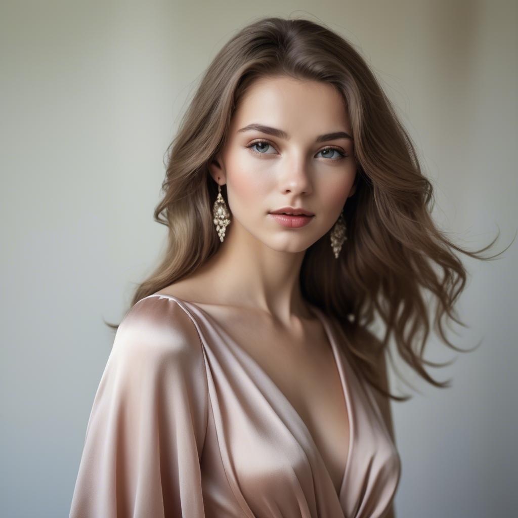 A stunning image of caucasian beauty in a silk dress.