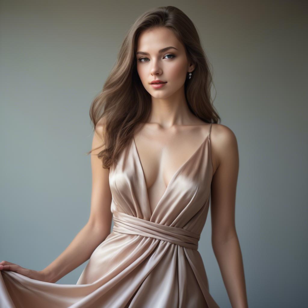 A stunning image of caucasian beauty in a silk dress.