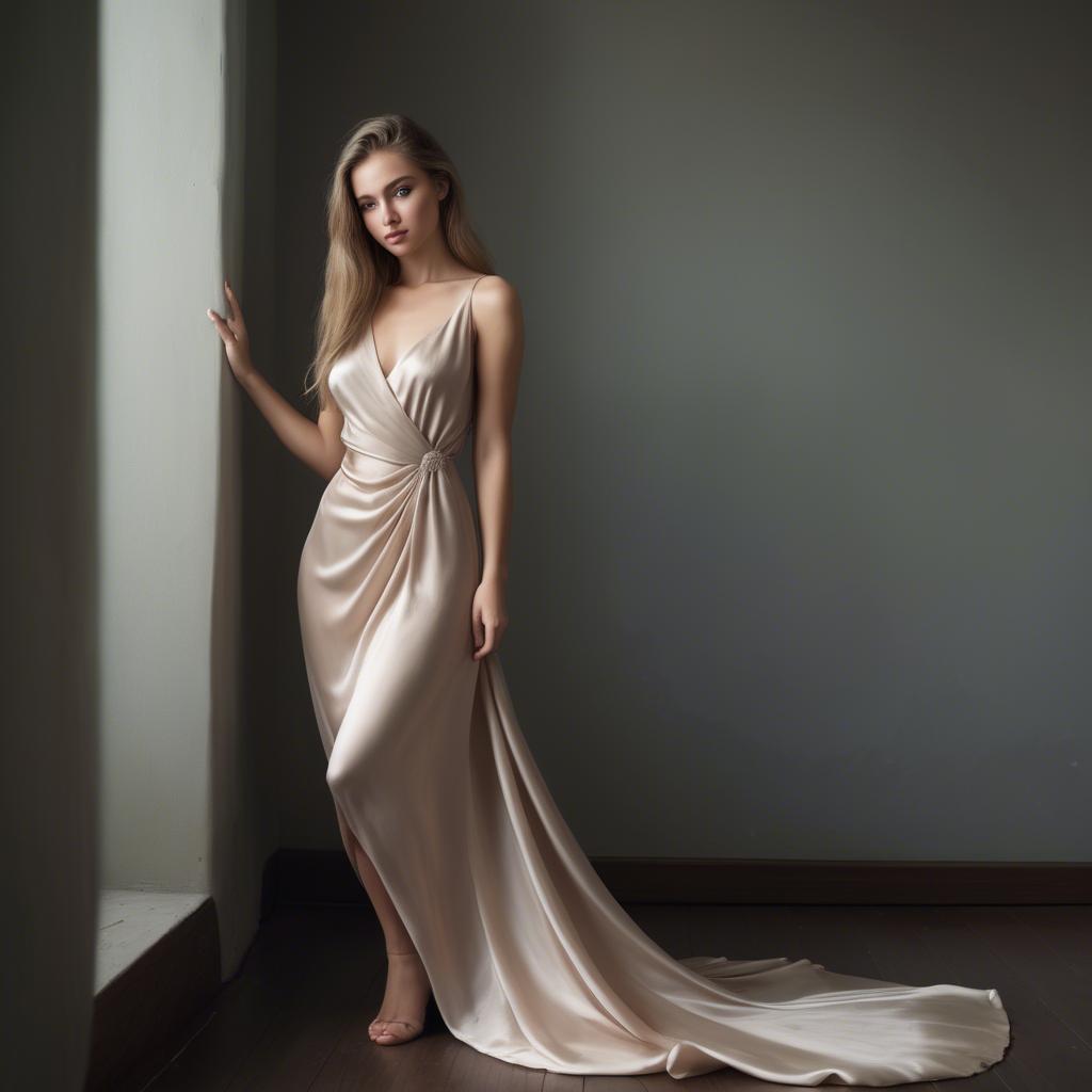 A stunning image of caucasian beauty in a silk dress.