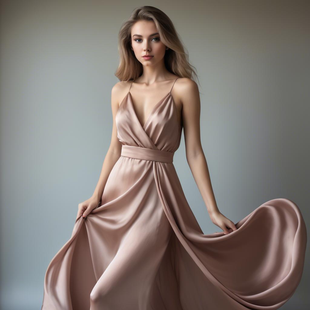 A stunning image of caucasian beauty in a silk dress.
