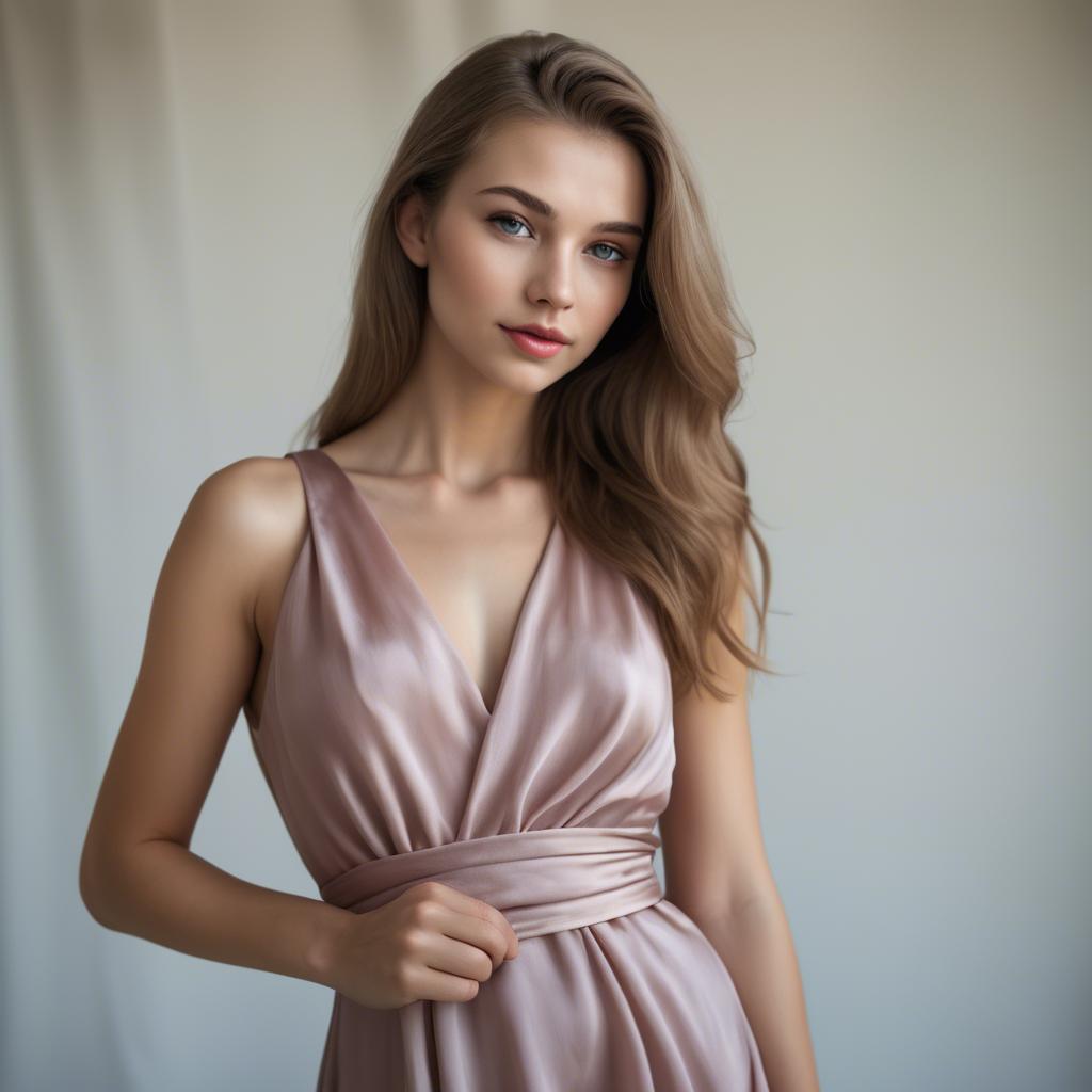 A stunning image of caucasian beauty in a silk dress.