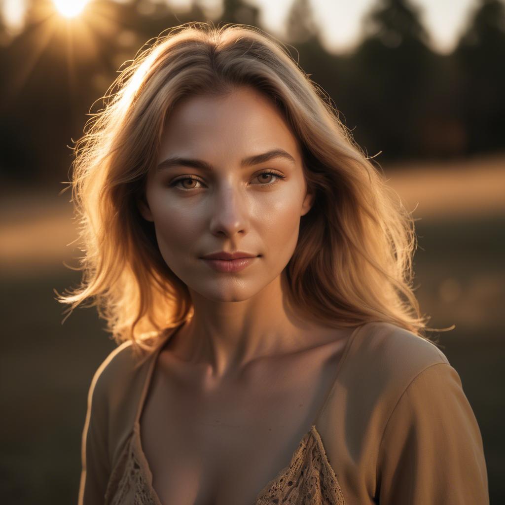 A stunning image of caucasian woman in golden hour lighting.