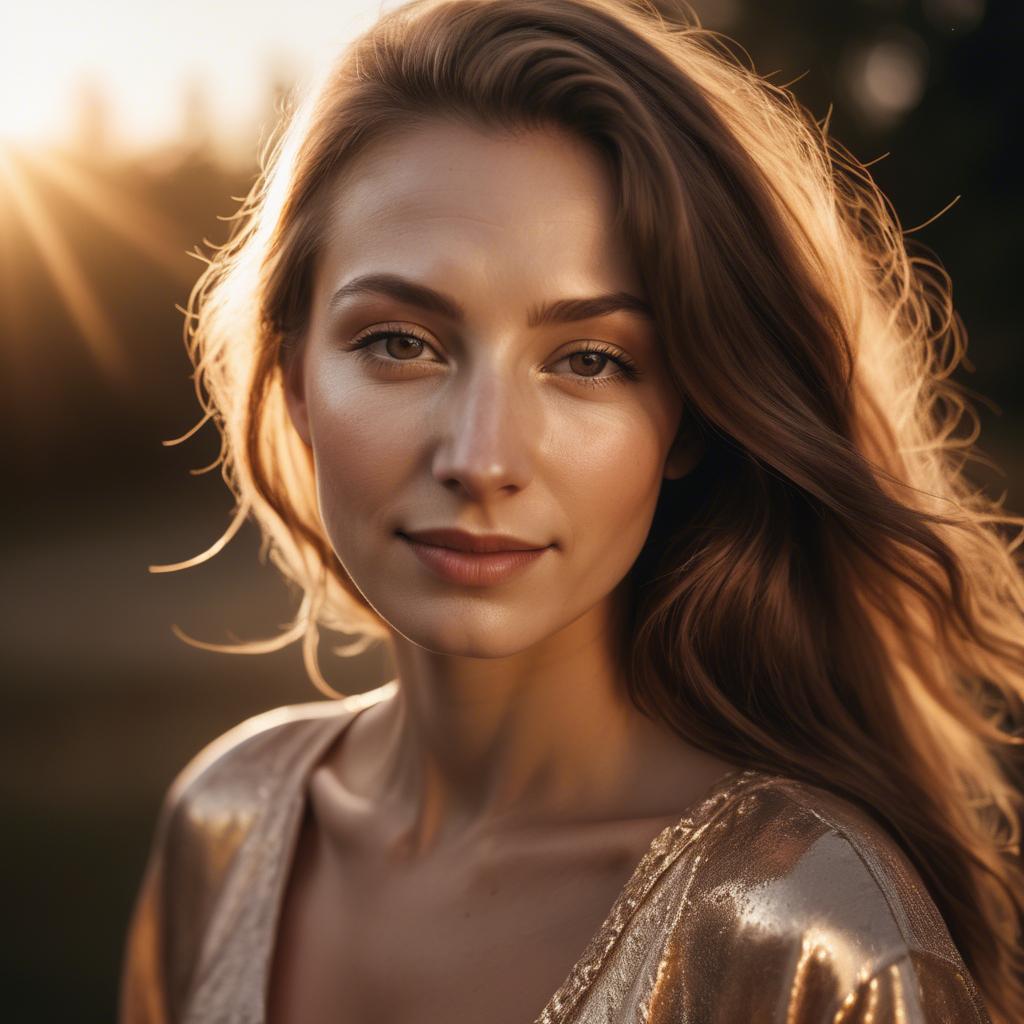A stunning image of caucasian woman in golden hour lighting.