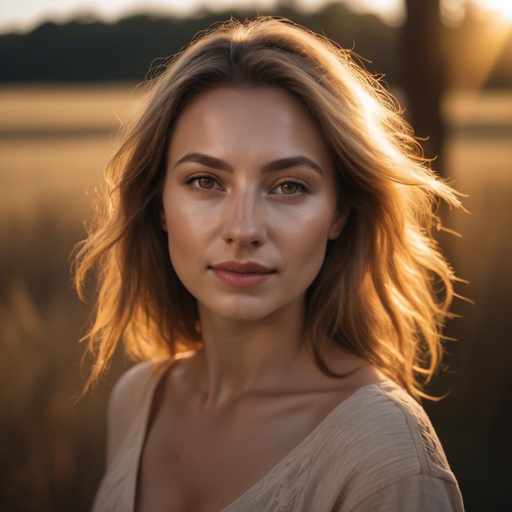 A stunning image of caucasian woman in golden hour lighting.