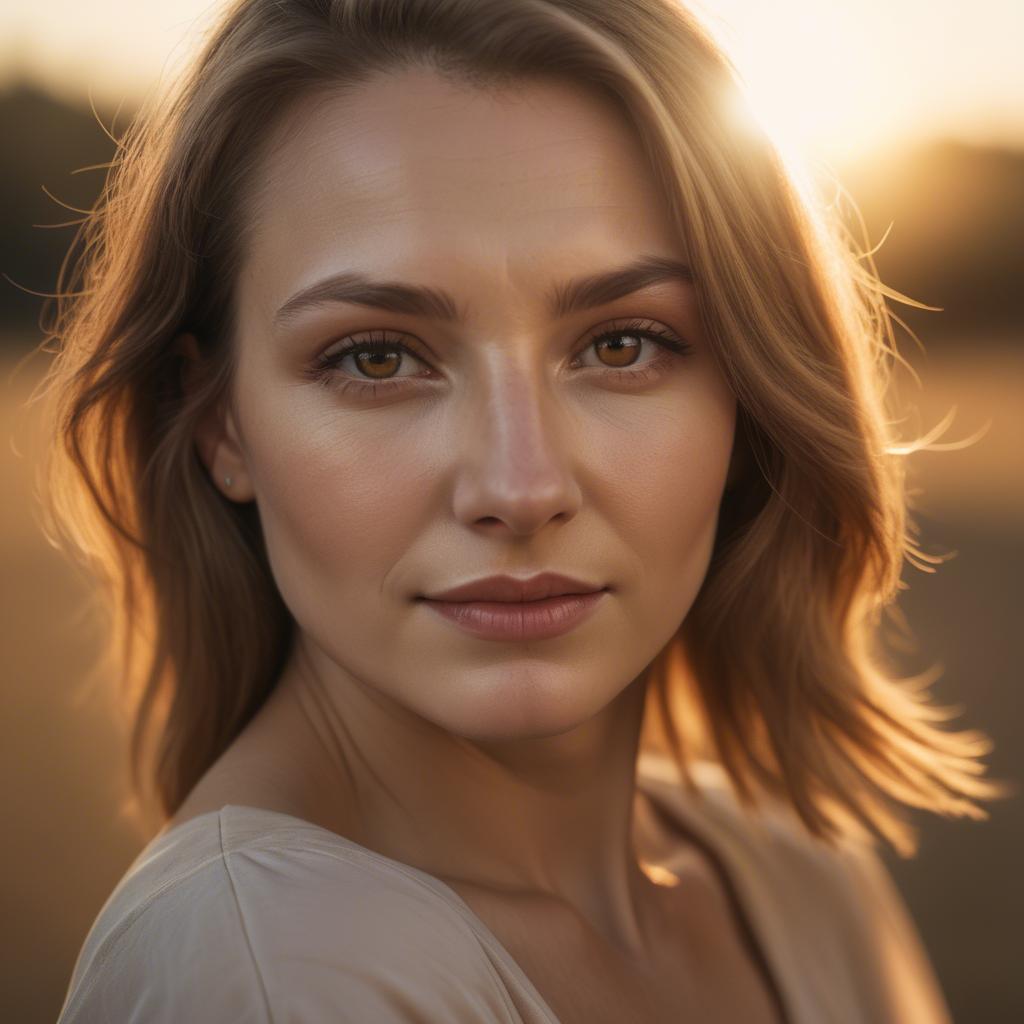 A stunning image of caucasian woman in golden hour lighting.