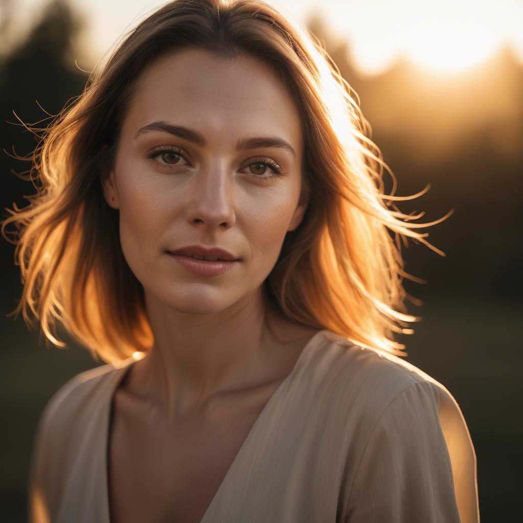 A stunning image of caucasian woman in golden hour lighting.
