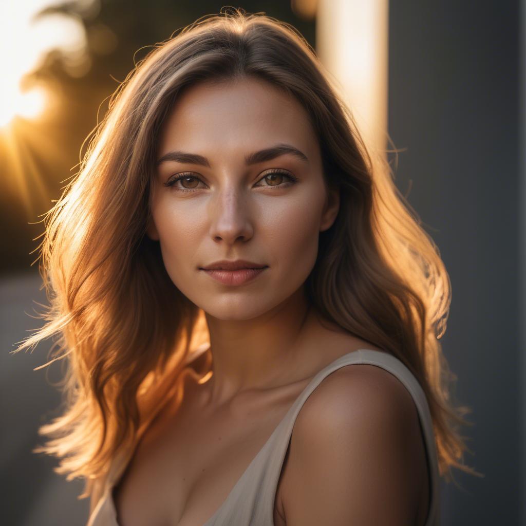 A stunning image of caucasian woman in golden hour lighting.