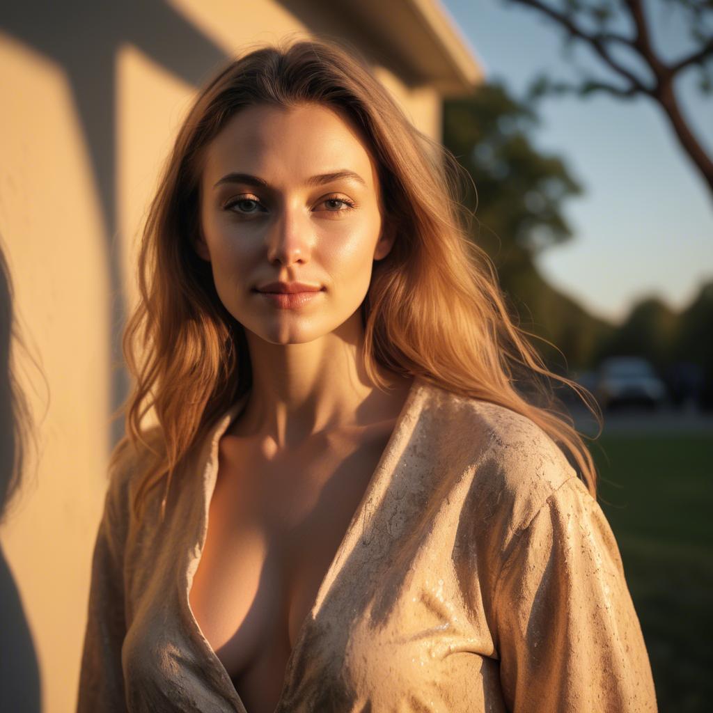 A stunning image of caucasian woman in golden hour lighting.