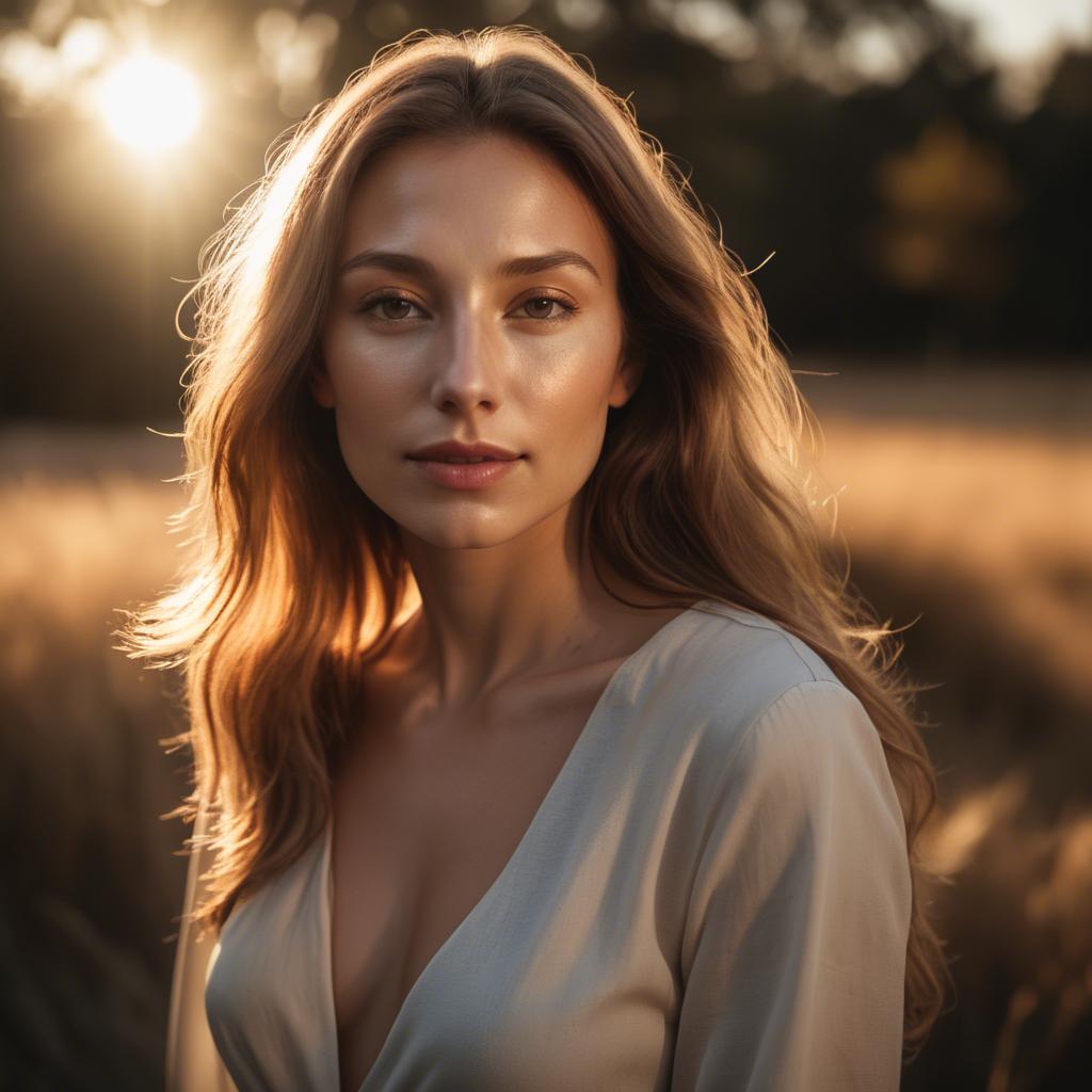A stunning image of caucasian woman in golden hour lighting.
