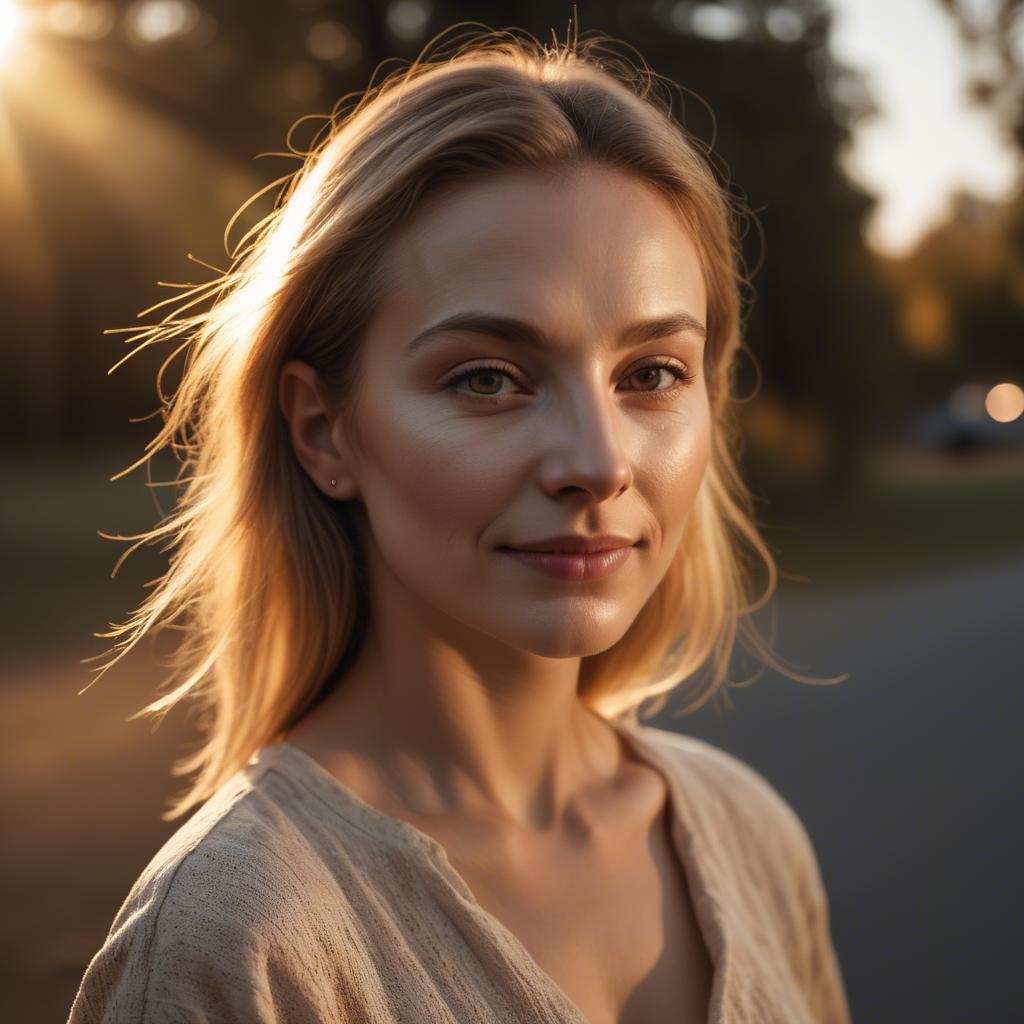 A stunning image of caucasian woman in golden hour lighting.