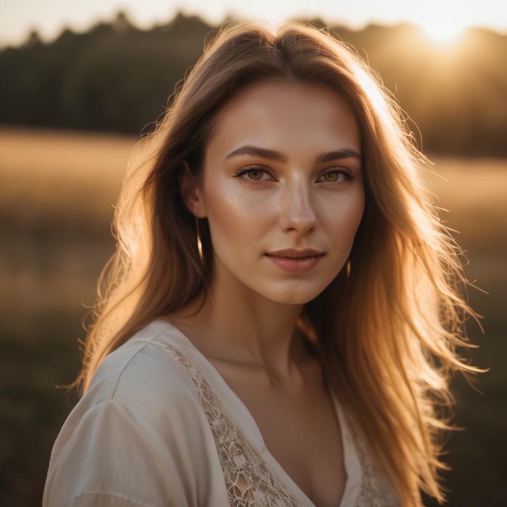 A stunning image of caucasian woman in golden hour lighting.