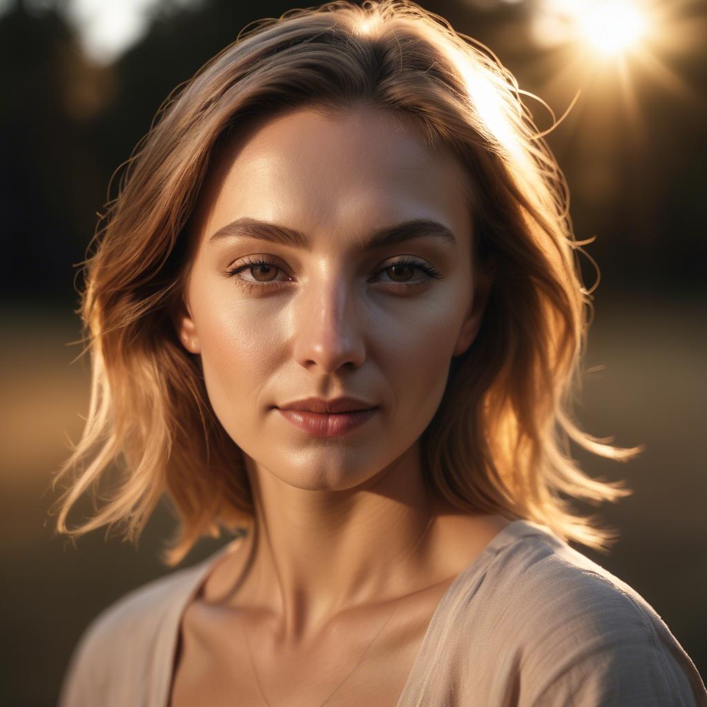 A stunning image of caucasian woman in golden hour lighting.