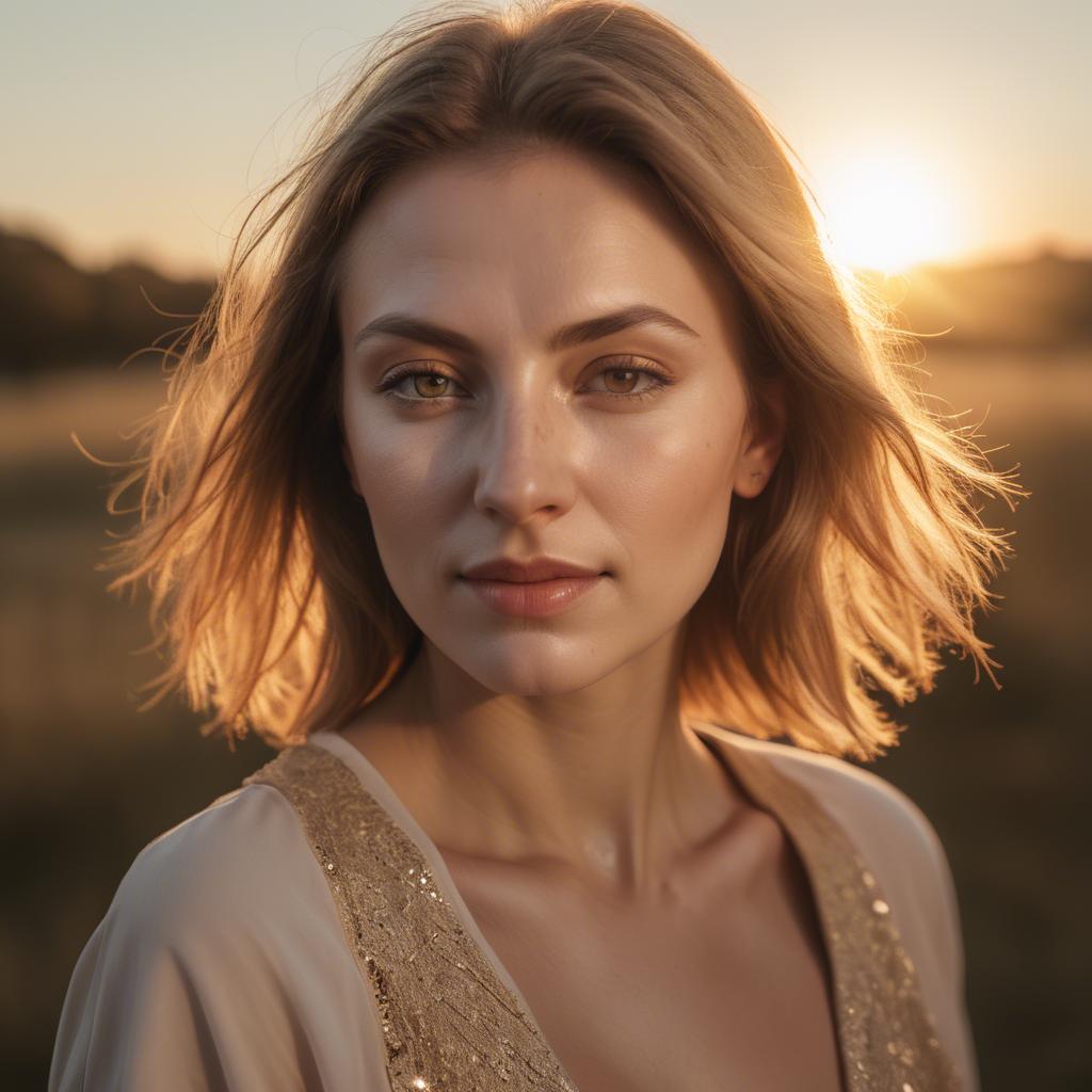A stunning image of caucasian woman in golden hour lighting.