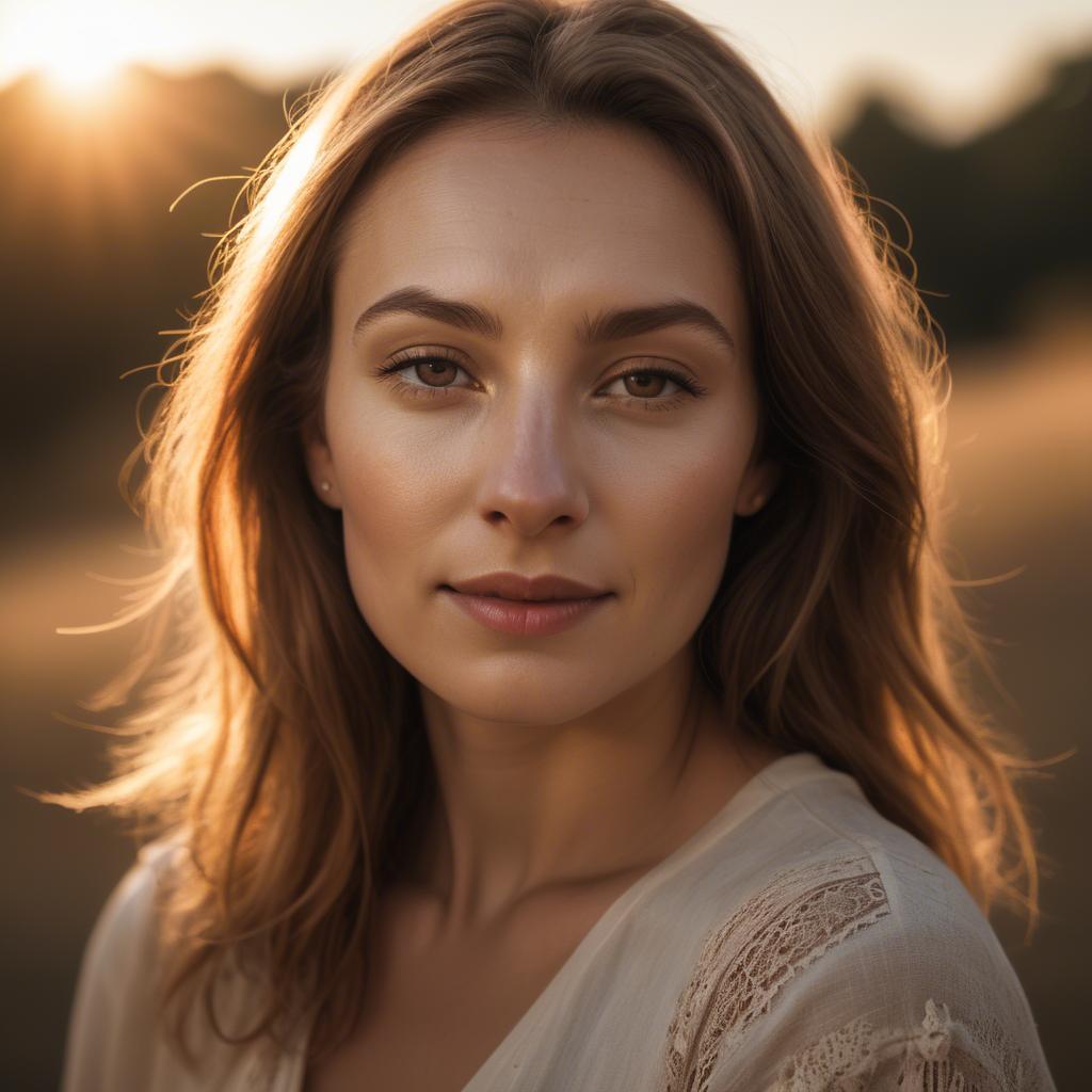 A stunning image of caucasian woman in golden hour lighting.