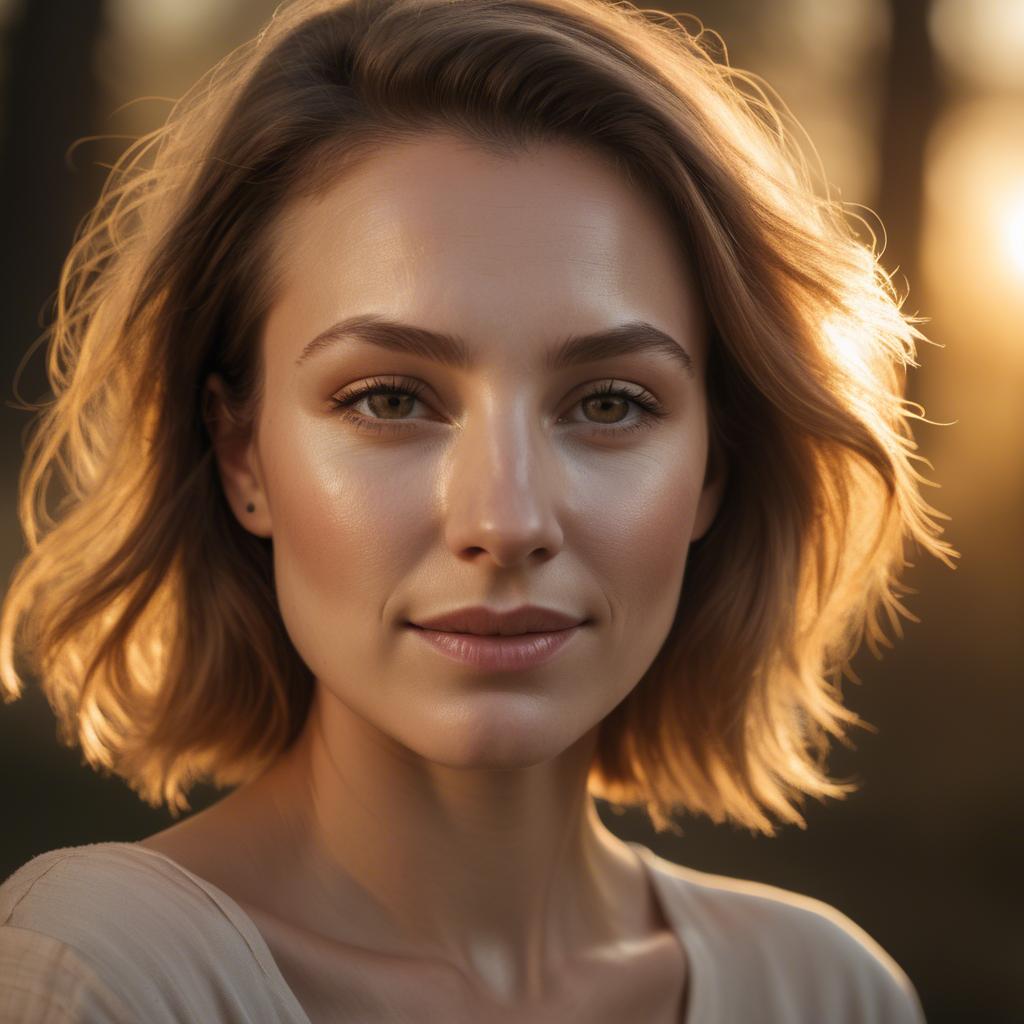 A stunning image of caucasian woman in golden hour lighting.