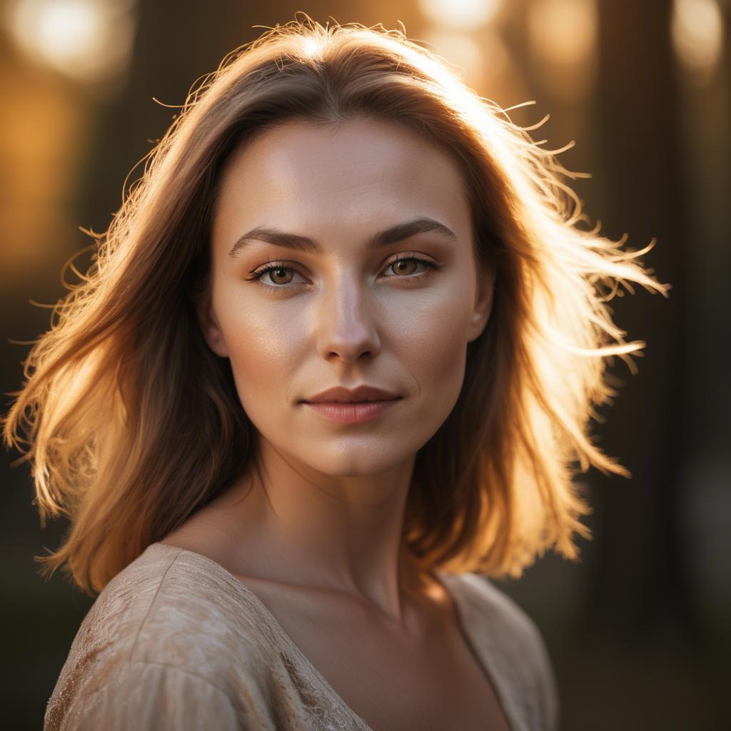 A stunning image of caucasian woman in golden hour lighting.