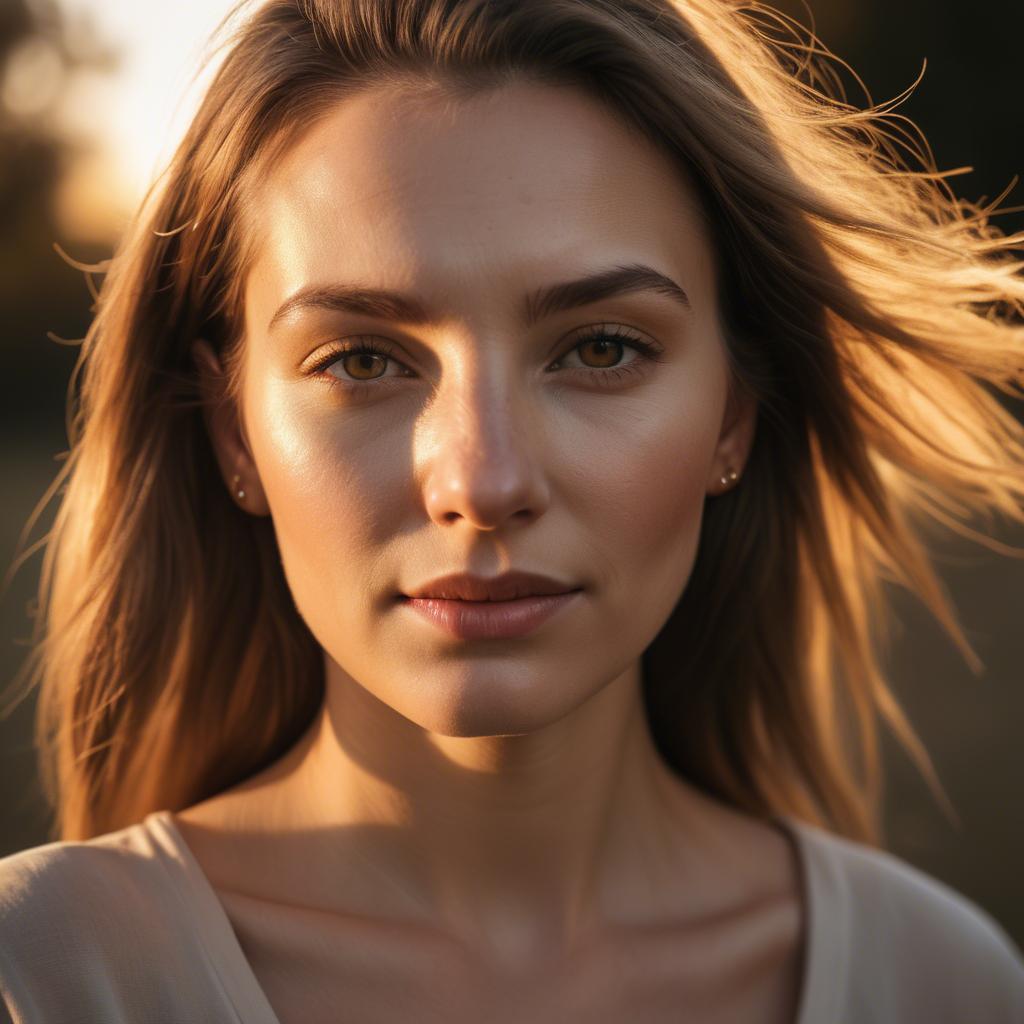 A stunning image of caucasian woman in golden hour lighting.