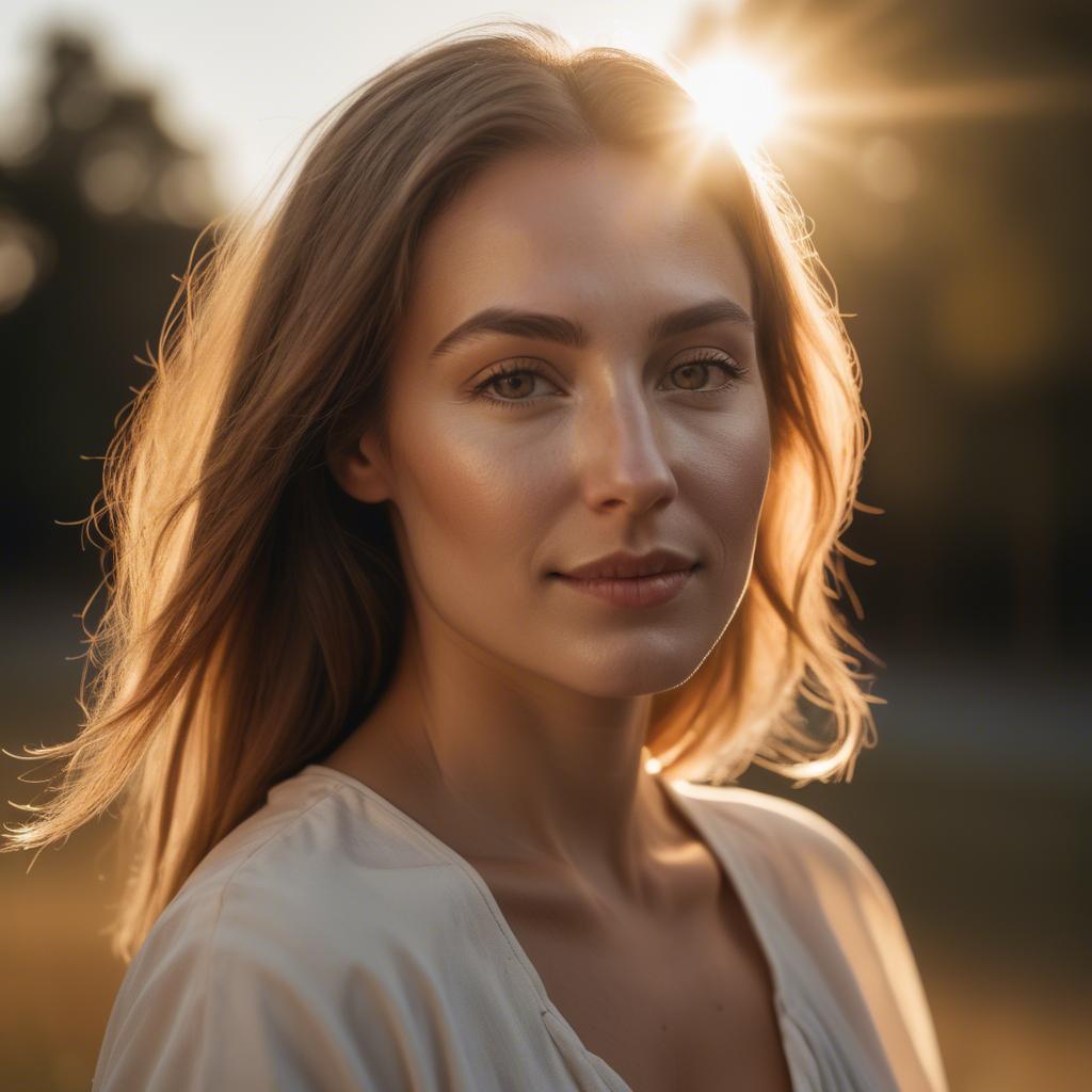 A stunning image of caucasian woman in golden hour lighting.