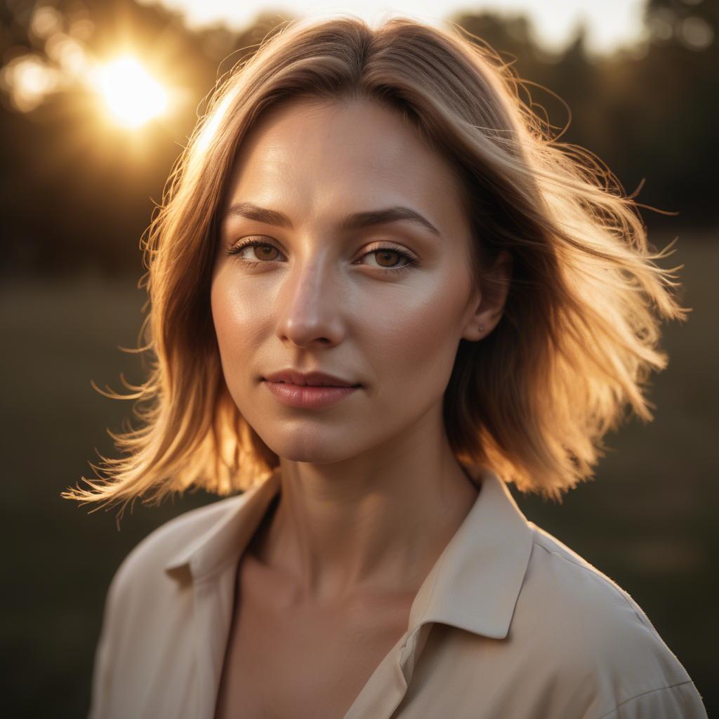 A stunning image of caucasian woman in golden hour lighting.