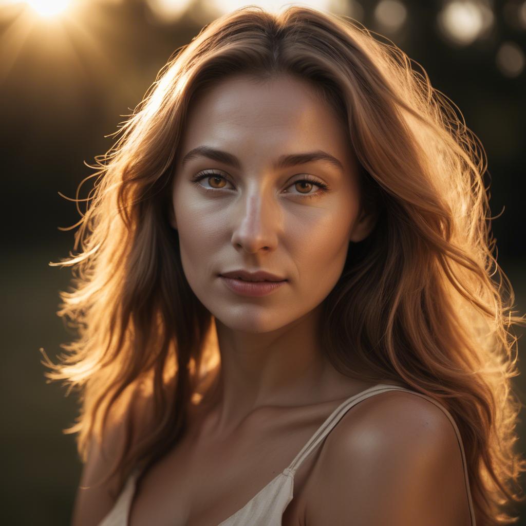 A stunning image of caucasian woman in golden hour lighting.