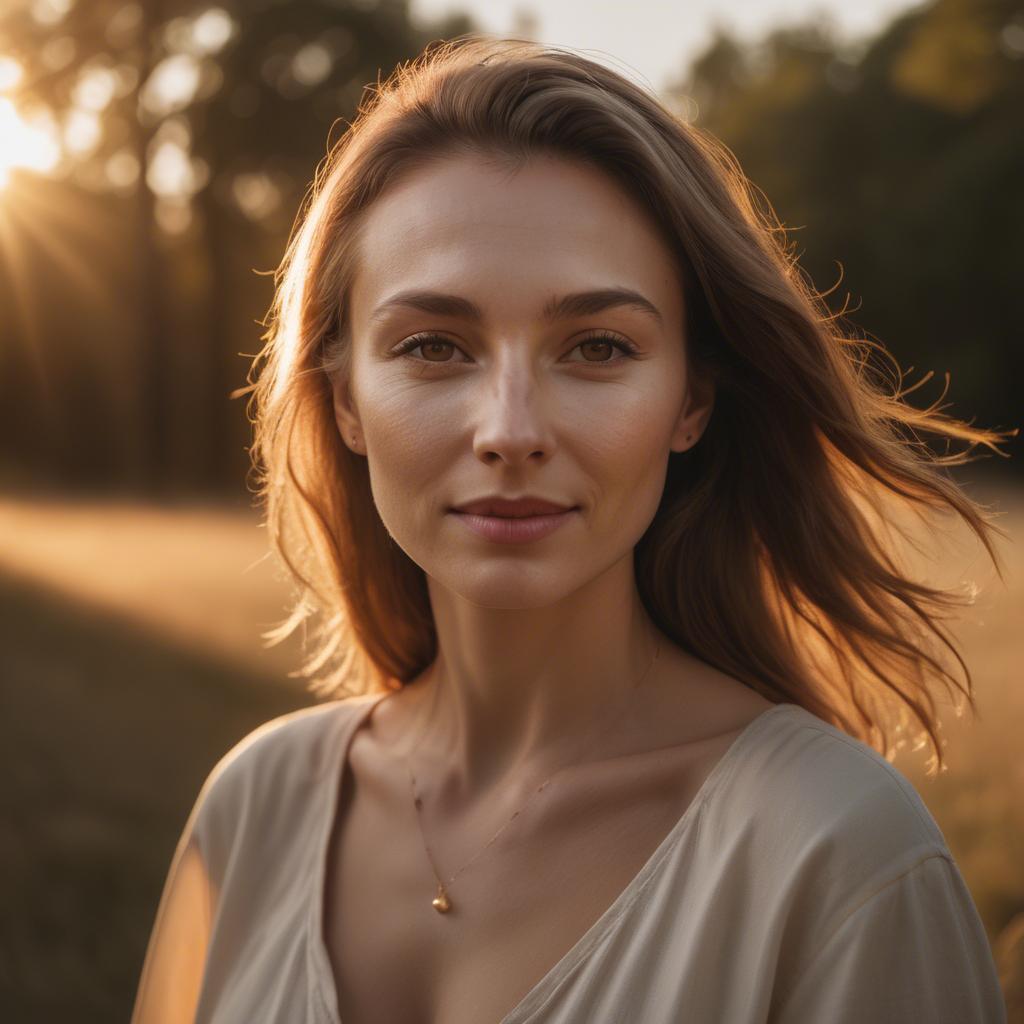 A stunning image of caucasian woman in golden hour lighting.