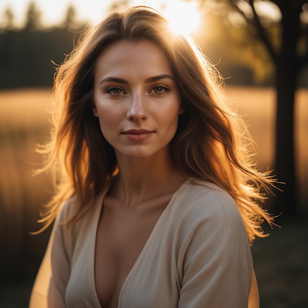 A stunning image of caucasian woman in golden hour lighting.