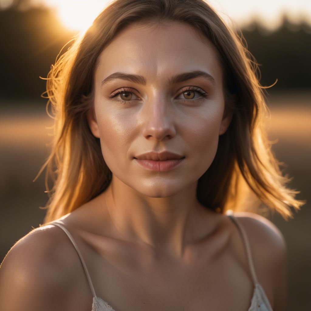 A stunning image of caucasian woman in golden hour lighting.