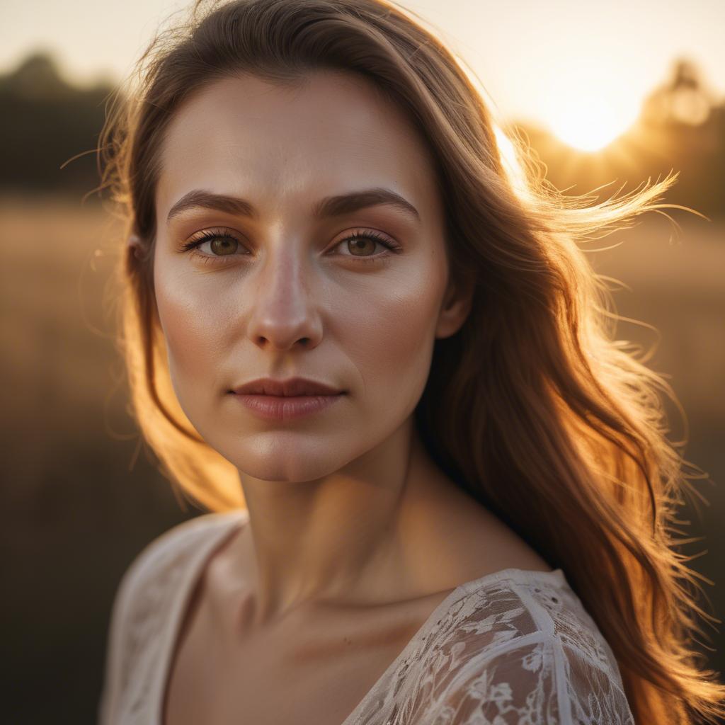 A stunning image of caucasian woman in golden hour lighting.
