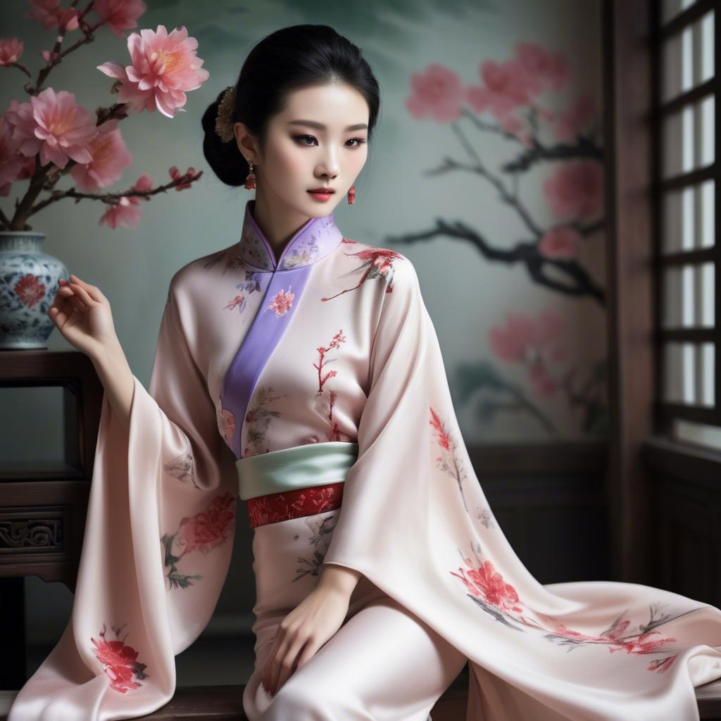 A stunning image of chinese beauty in romantic silk fabrics.