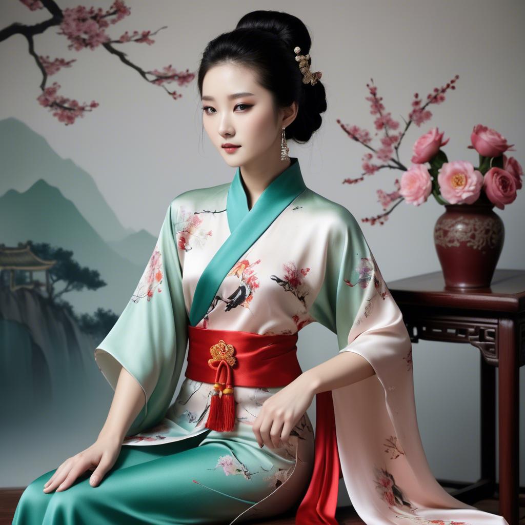A stunning image of chinese beauty in romantic silk fabrics.