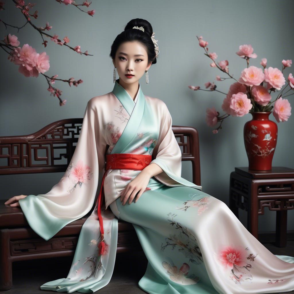 A stunning image of chinese beauty in romantic silk fabrics.