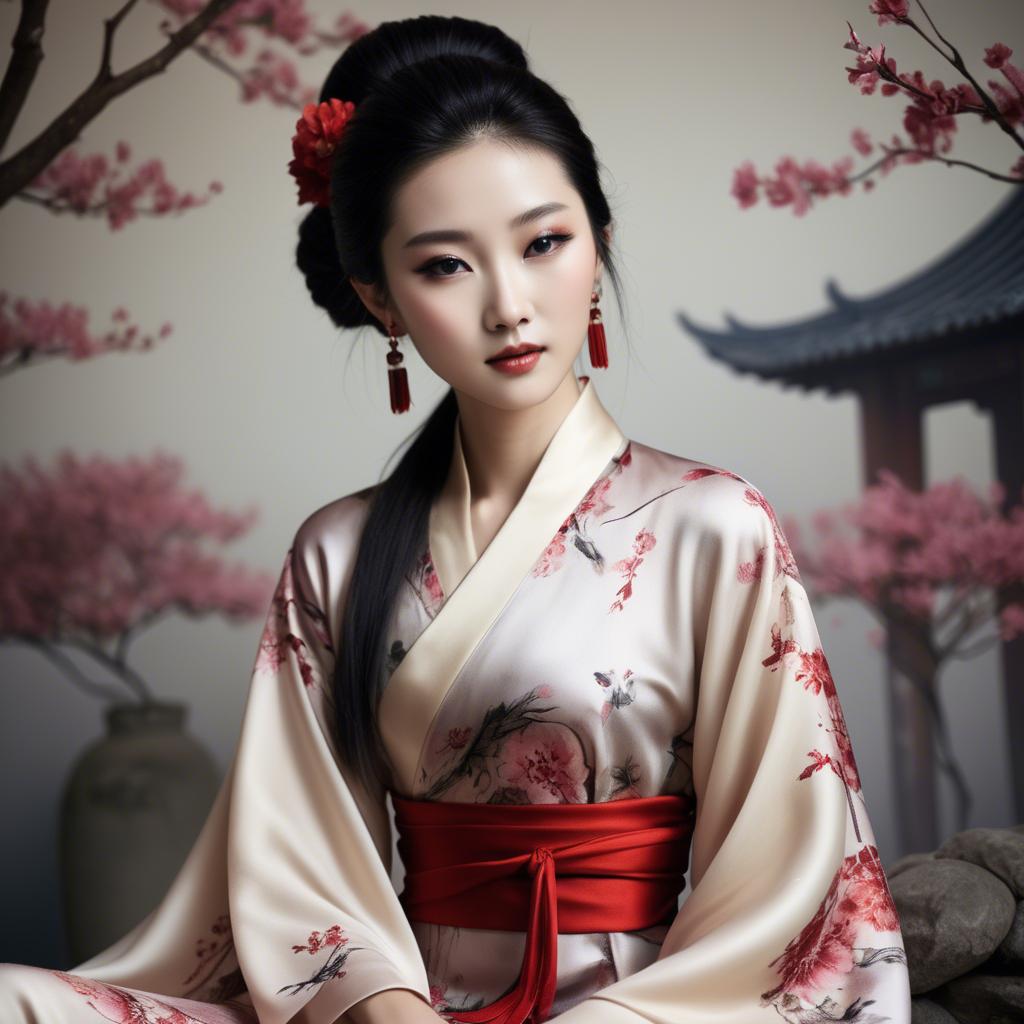 A stunning image of chinese beauty in romantic silk fabrics.