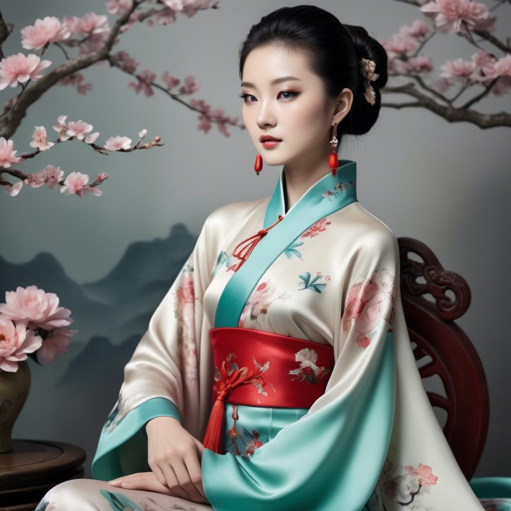 A stunning image of chinese beauty in romantic silk fabrics.
