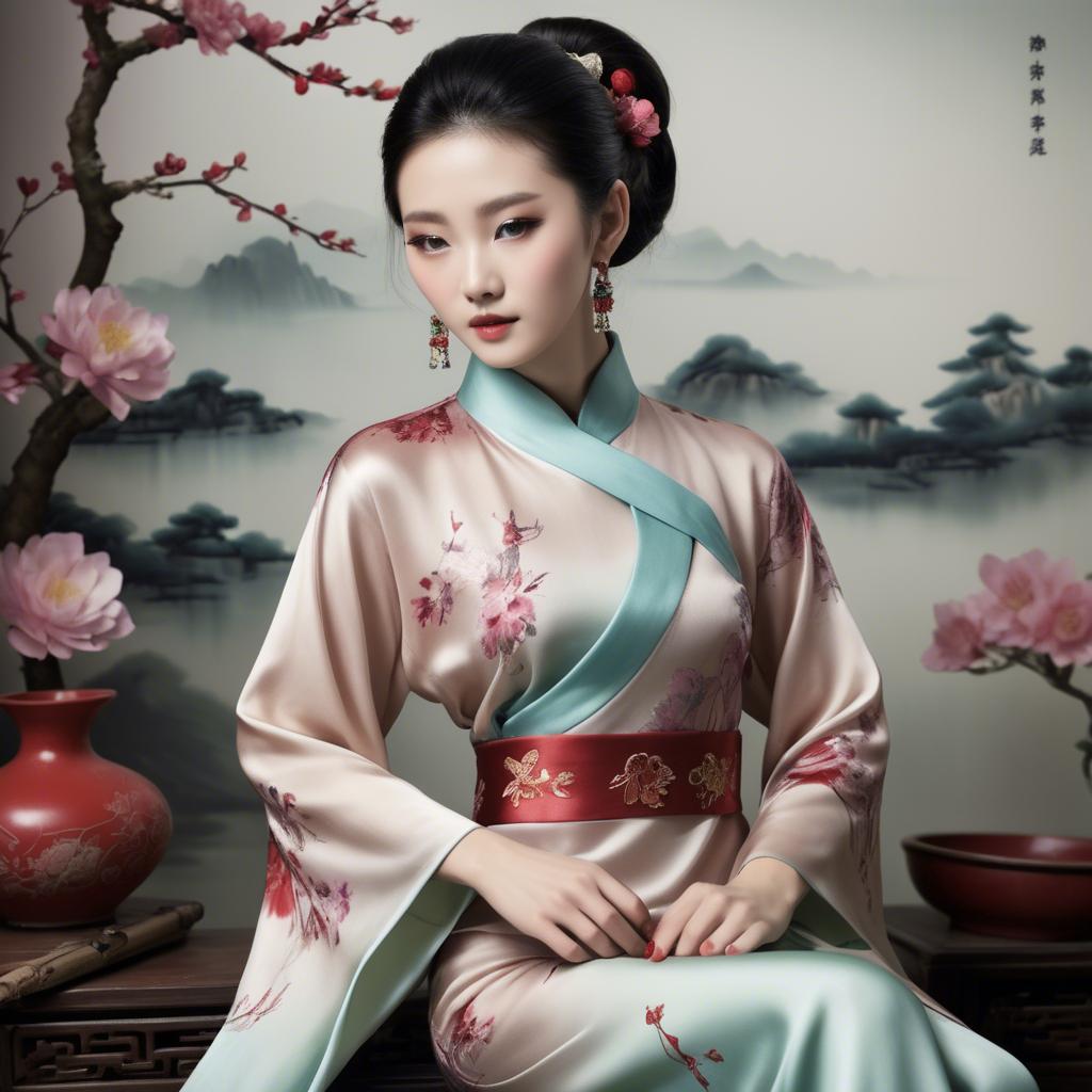 A stunning image of chinese beauty in romantic silk fabrics.