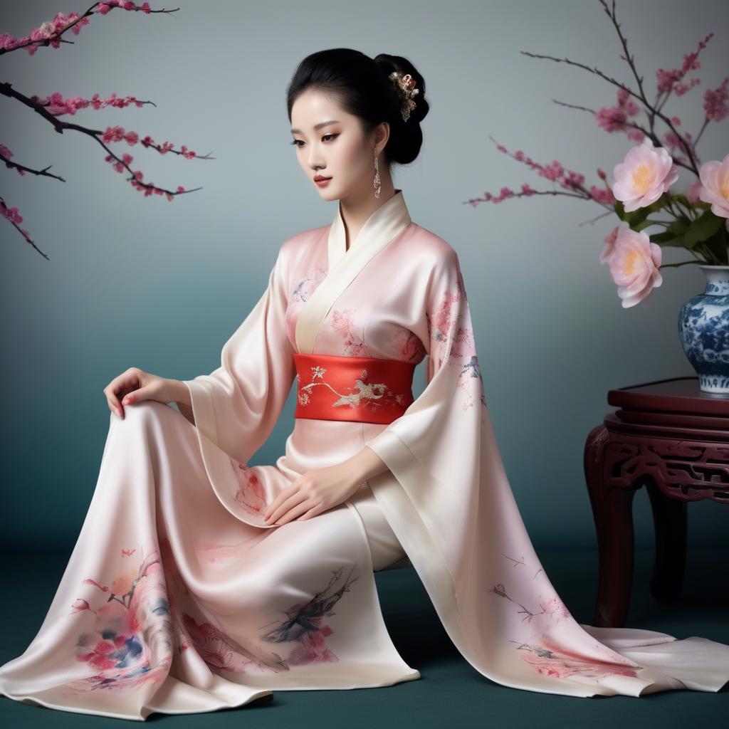 A stunning image of chinese beauty in romantic silk fabrics.