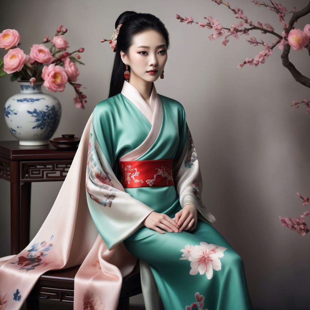 A stunning image of chinese beauty in romantic silk fabrics.