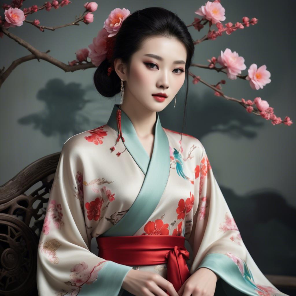 A stunning image of chinese beauty in romantic silk fabrics.