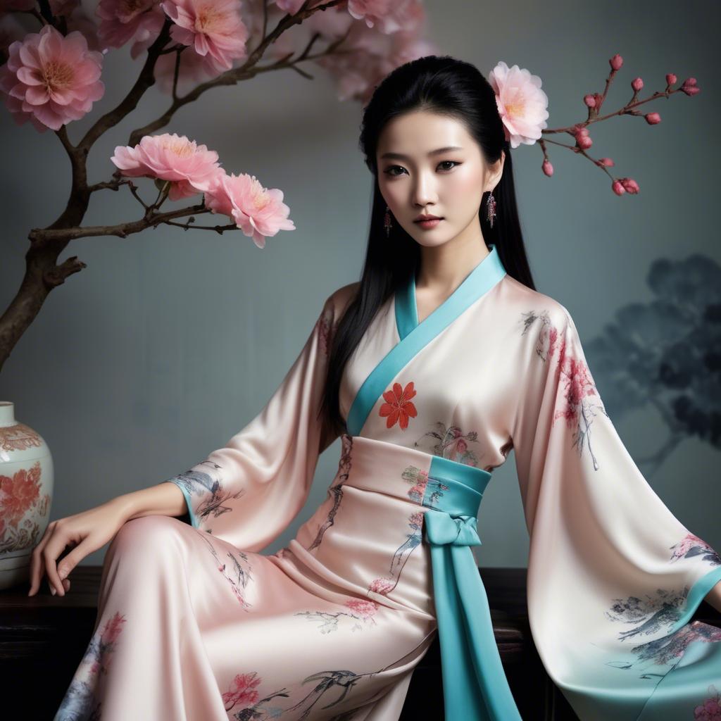 A stunning image of chinese beauty in romantic silk fabrics.