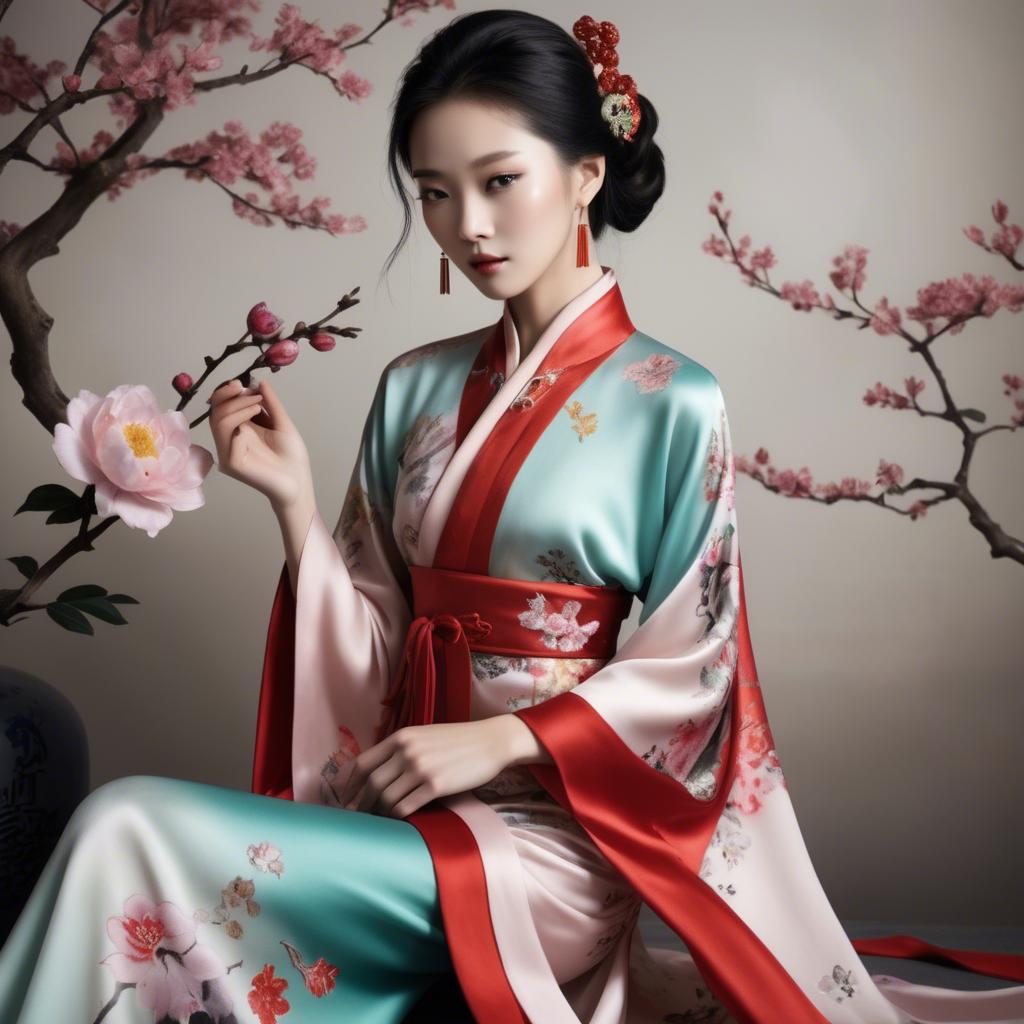 A stunning image of chinese beauty in romantic silk fabrics.