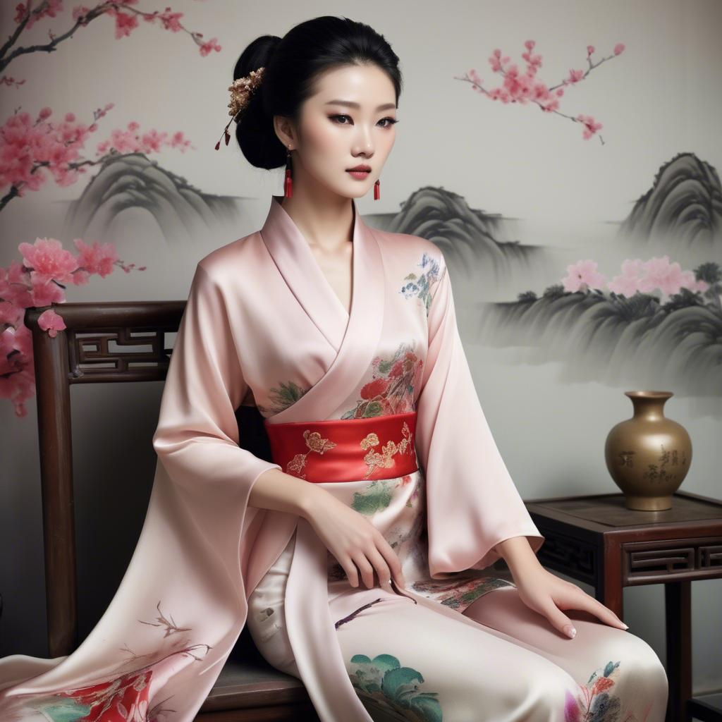 A stunning image of chinese beauty in romantic silk fabrics.