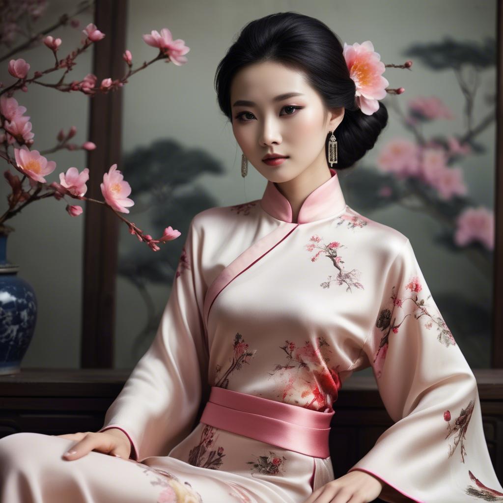 A stunning image of chinese beauty in romantic silk fabrics.