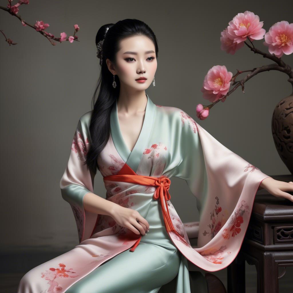 A stunning image of chinese beauty in romantic silk fabrics.