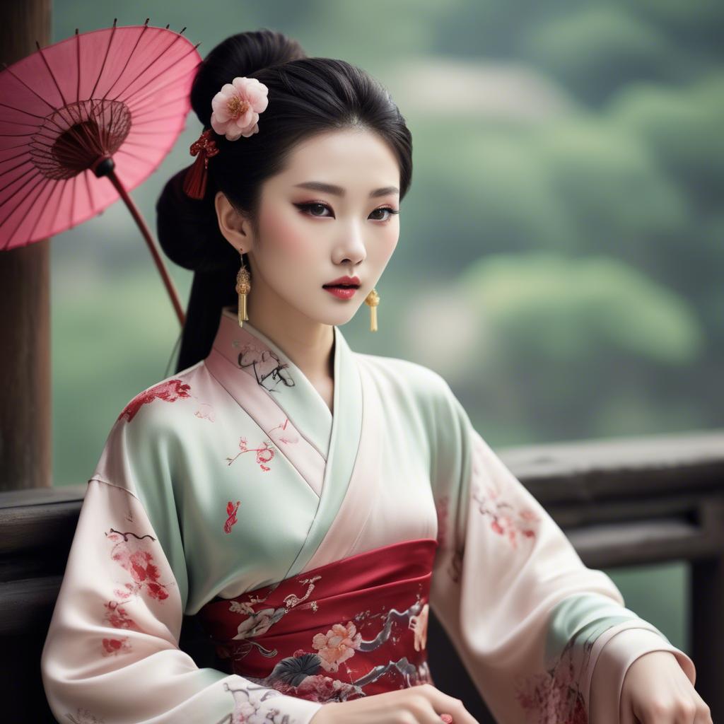 A stunning image of chinese beauty in romantic silk fabrics.