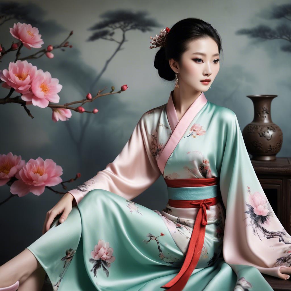 A stunning image of chinese beauty in romantic silk fabrics.