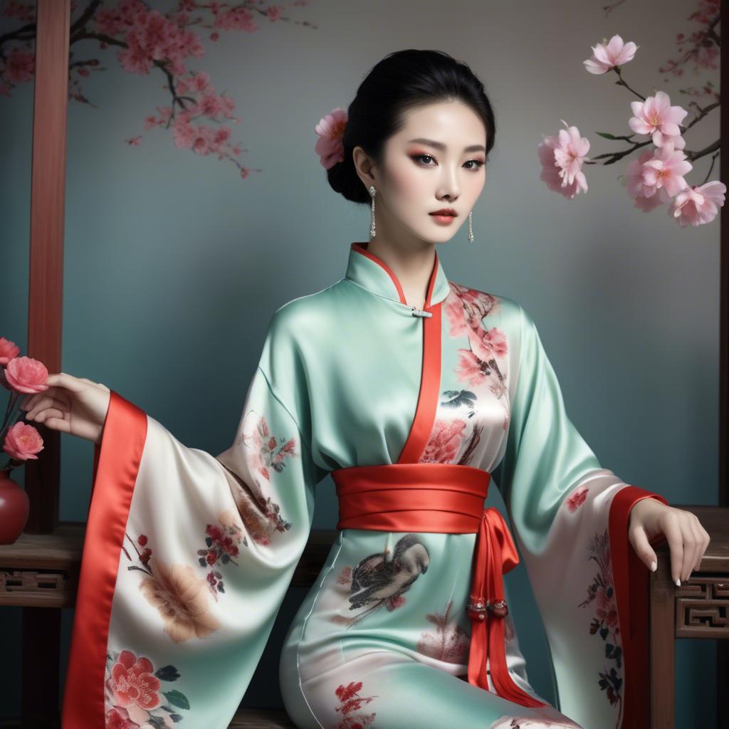 A stunning image of chinese beauty in romantic silk fabrics.